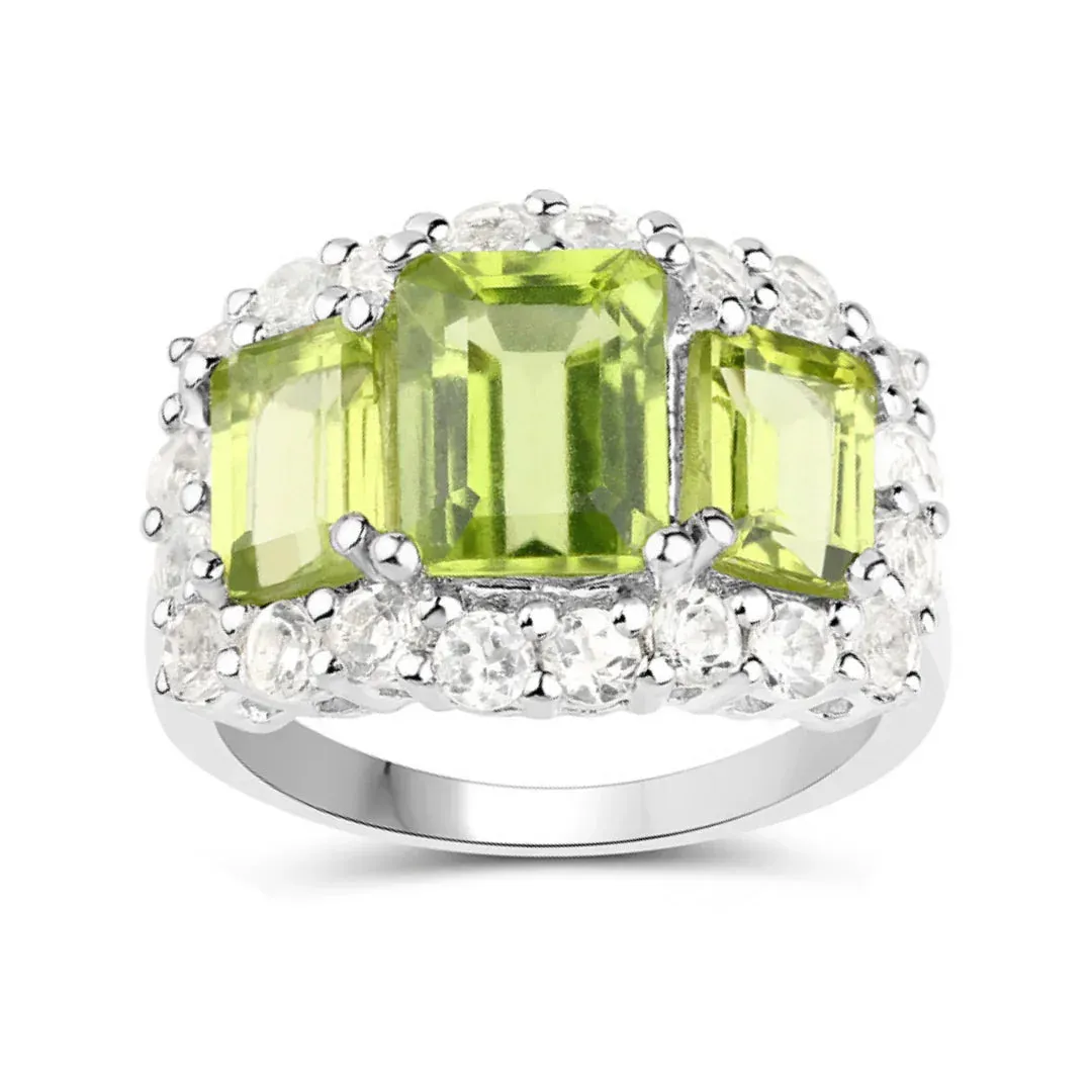 4.40 Ct Octagon Green Peridot Prong Silver Three Stone Halo Ring sold by Zulily