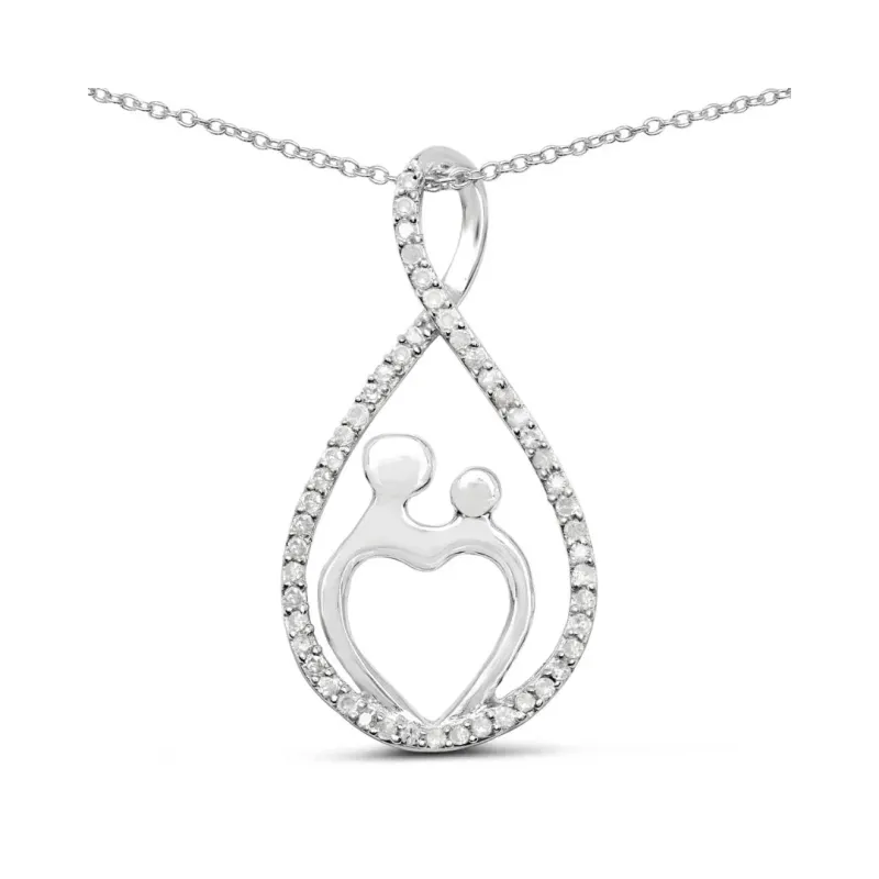0.34 Ct Round White Diamond Prong Silver Mom Heart Pendant Necklace made by Zulily