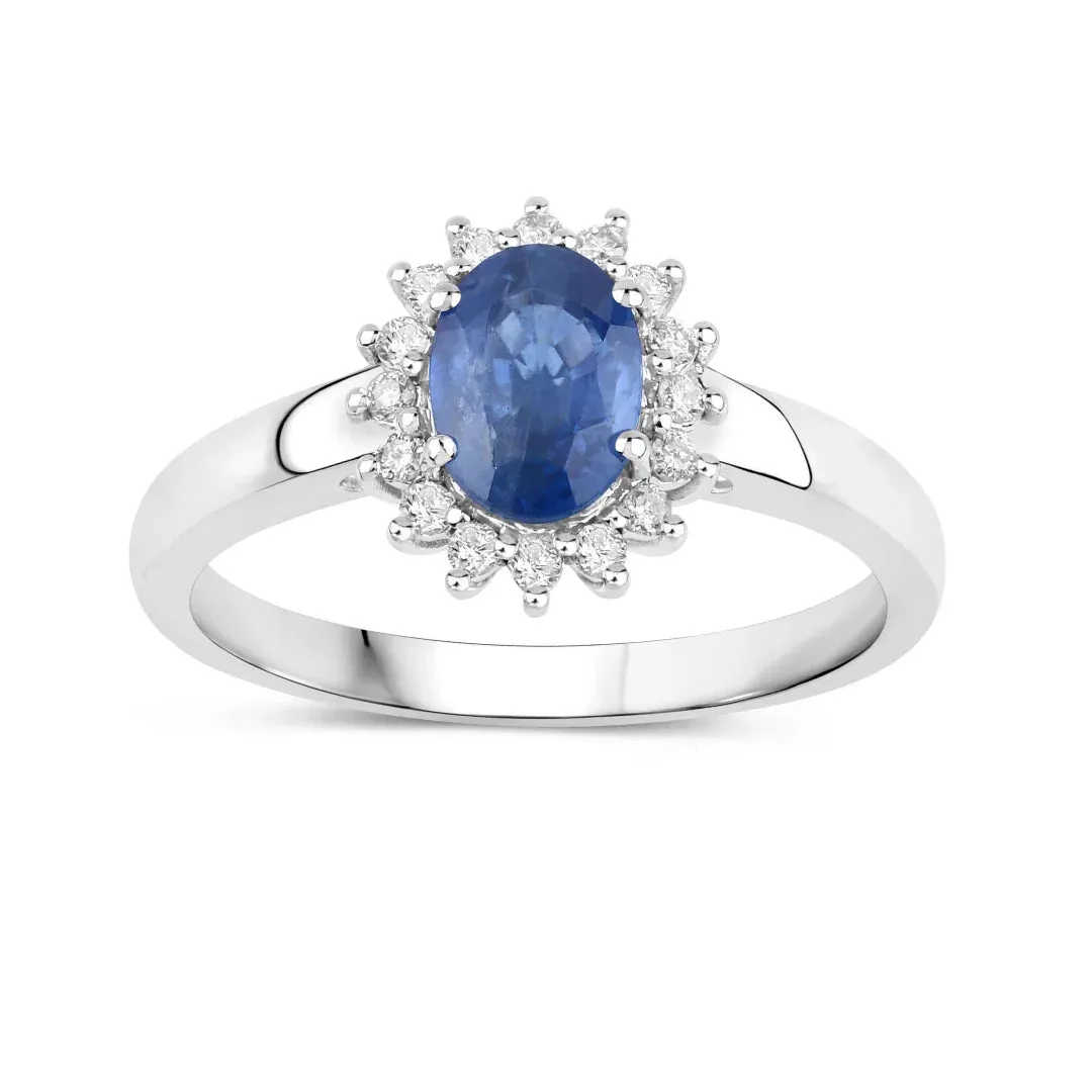 0.95 Ct Oval Blue Sapphire Diamond Prong 10k Gold Halo Ring sold by Zulily