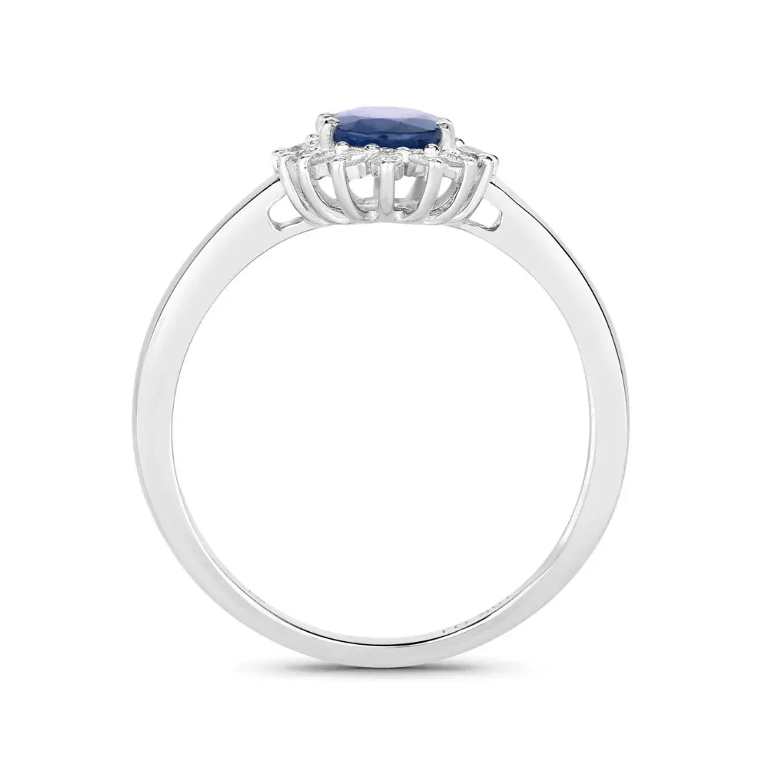 0.95 Ct Oval Blue Sapphire Diamond Prong 10k Gold Halo Ring sold by Zulily product image thumbnail 3