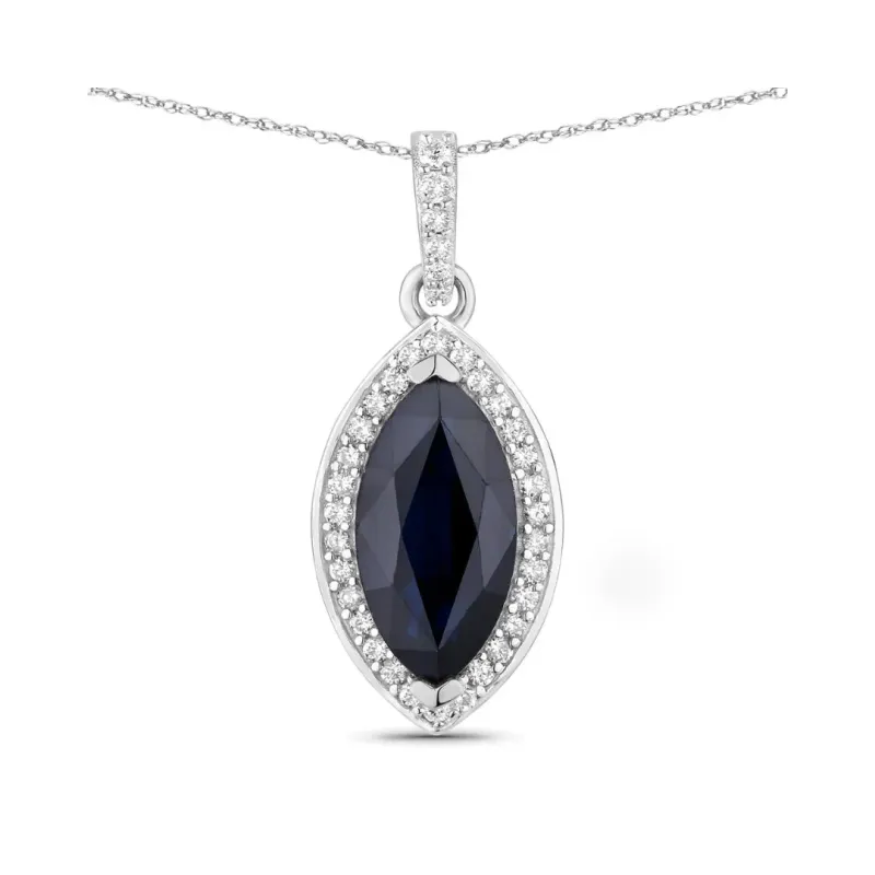 Genuine 10K Blue Sapphire and Diamond Marquise Pendant made by Zulily