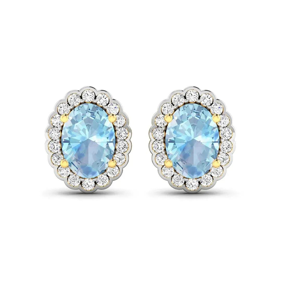 1.40 Ct Oval Blue Aquamarine & Diamond Prong 14k Gold Halo Stud Earrings sold by Zulily product image thumbnail 5