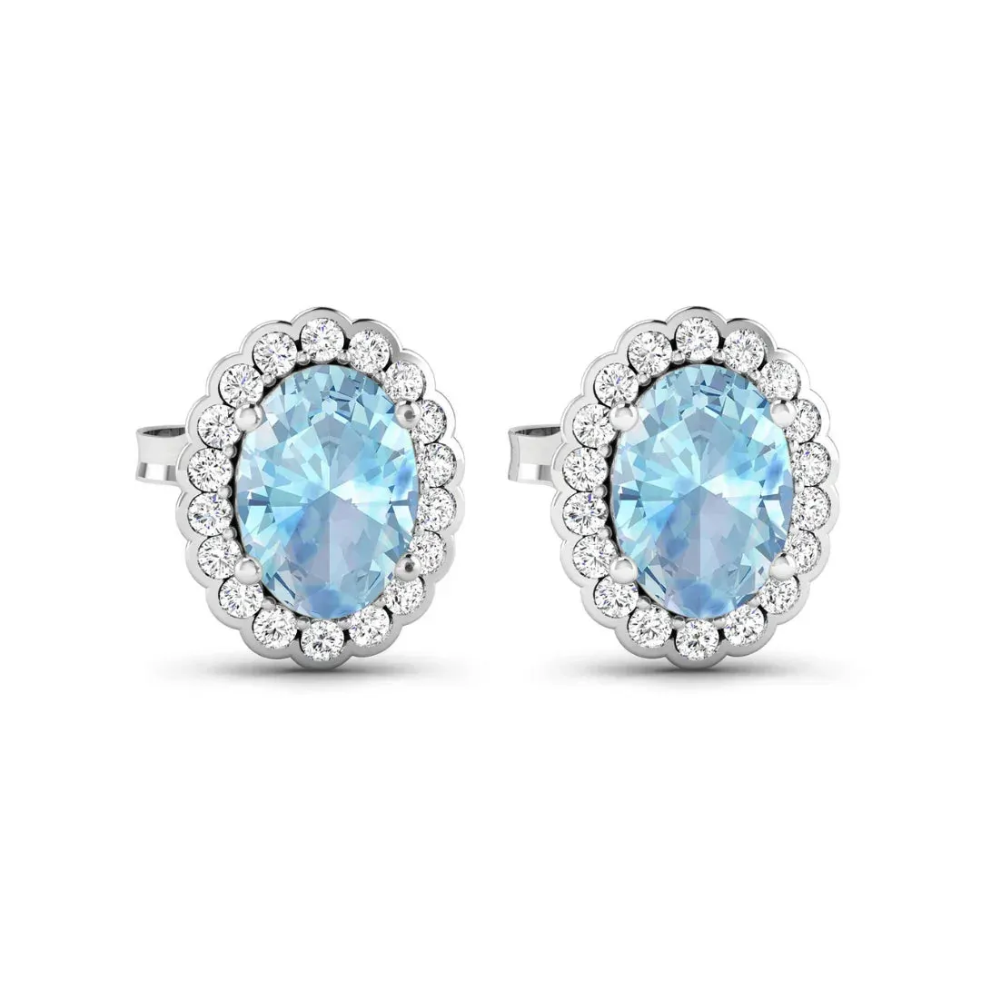 1.40 Ct Oval Blue Aquamarine & Diamond Prong 14k Gold Halo Stud Earrings sold by Zulily product image thumbnail 3