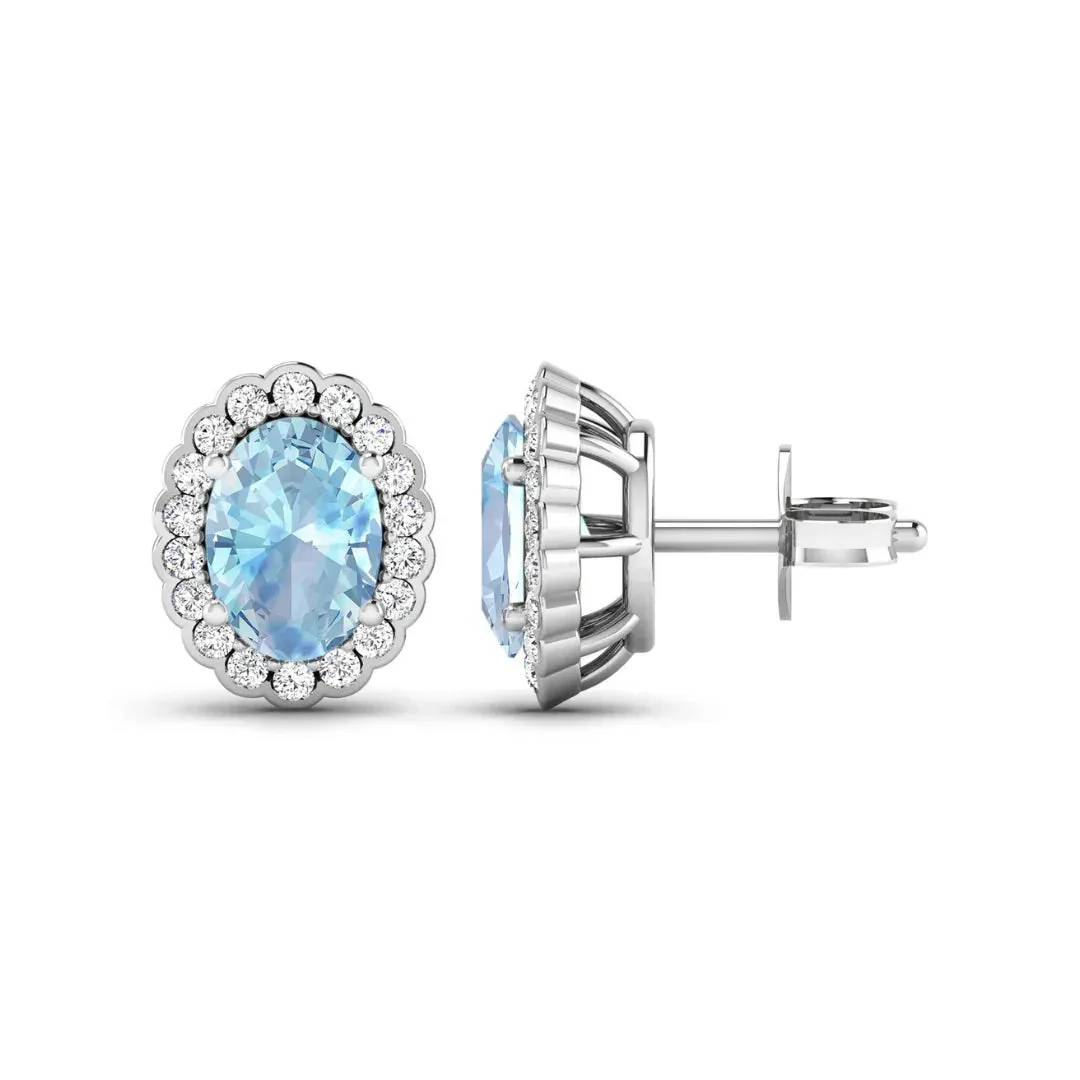 1.40 Ct Oval Blue Aquamarine & Diamond Prong 14k Gold Halo Stud Earrings sold by Zulily product image thumbnail 4