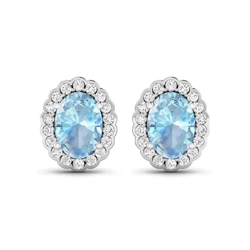 1.40 Ct Oval Blue Aquamarine & Diamond Prong 14k Gold Halo Stud Earrings made by Zulily