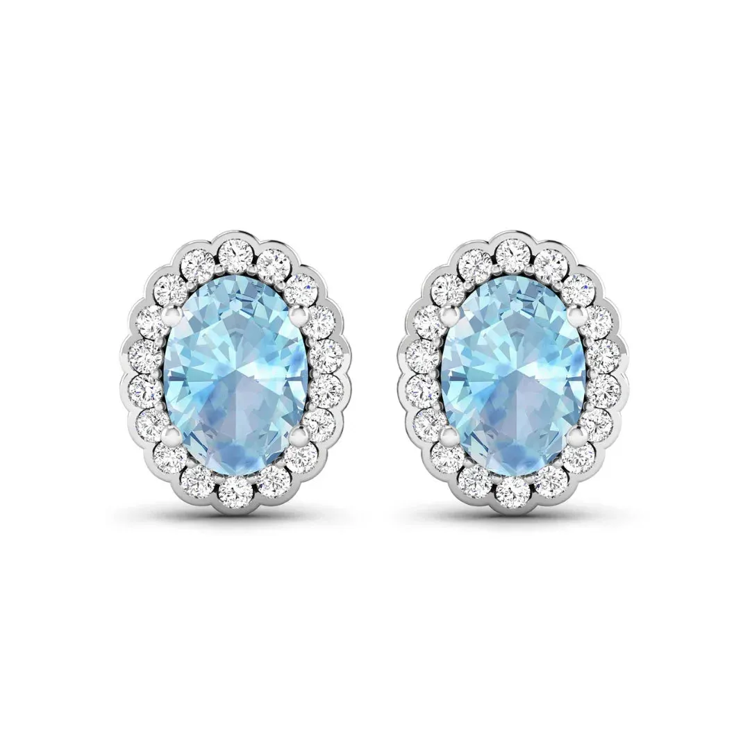 1.40 Ct Oval Blue Aquamarine & Diamond Prong 14k Gold Halo Stud Earrings sold by Zulily