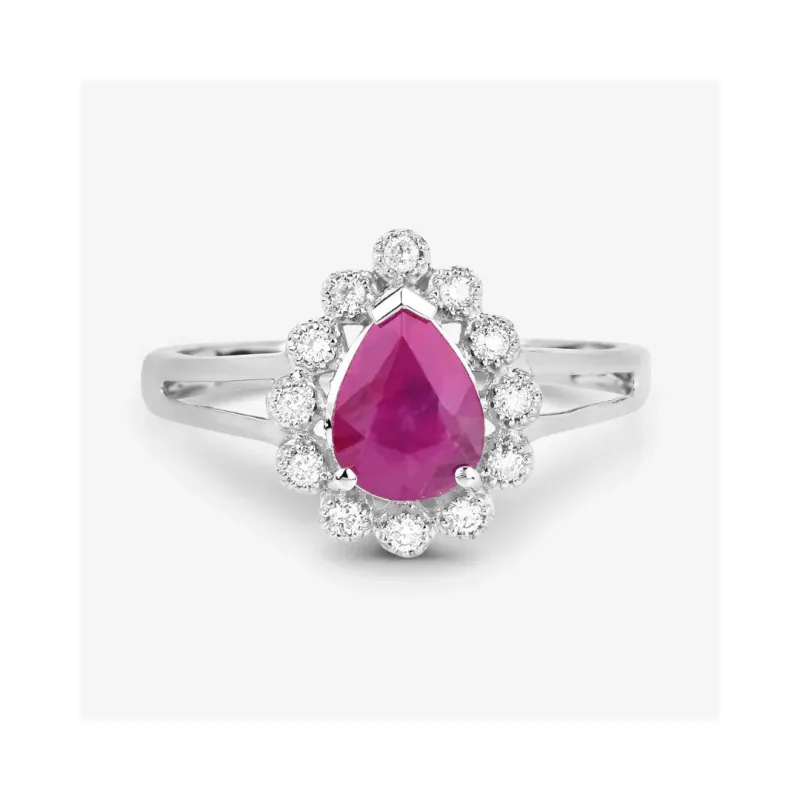 1.19 Ct Pear Pink Ruby White Diamond V-Prong 10K Gold Halo Ring made by Zulily