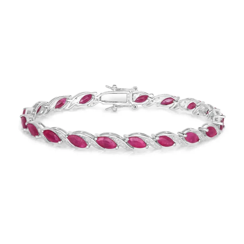 7.60 Ct Marquise Pink Ruby Diamond Prong 10k Gold Tennis Bracelet made by Zulily