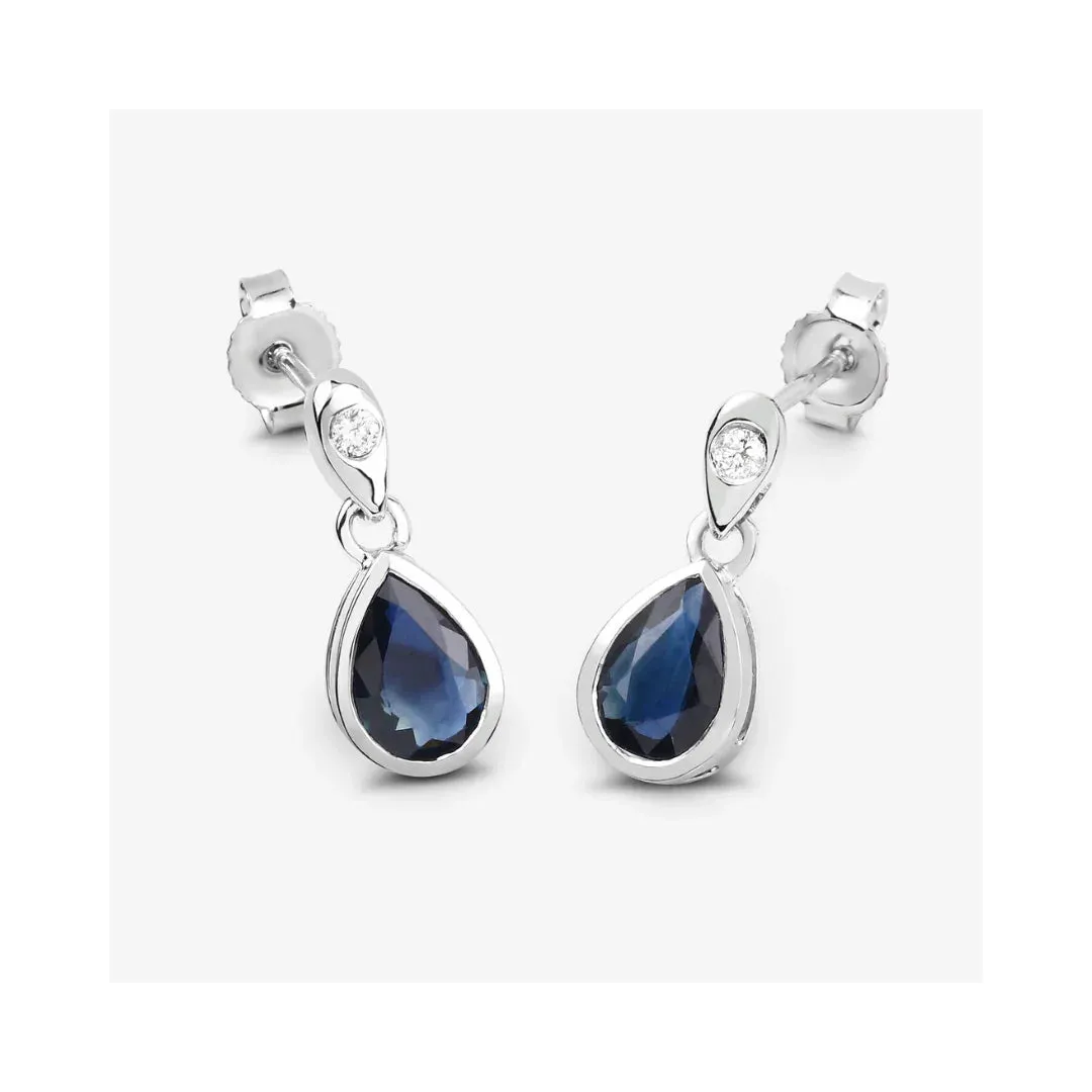 1.60 Ct Pear Blue Sapphire & Diamond Bezel 10K Gold Dangle Earrings sold by Zulily product image thumbnail 4