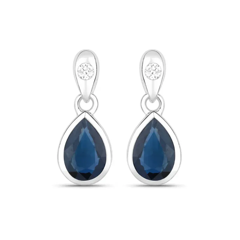 1.60 Ct Pear Blue Sapphire & Diamond Bezel 10K Gold Dangle Earrings made by Zulily
