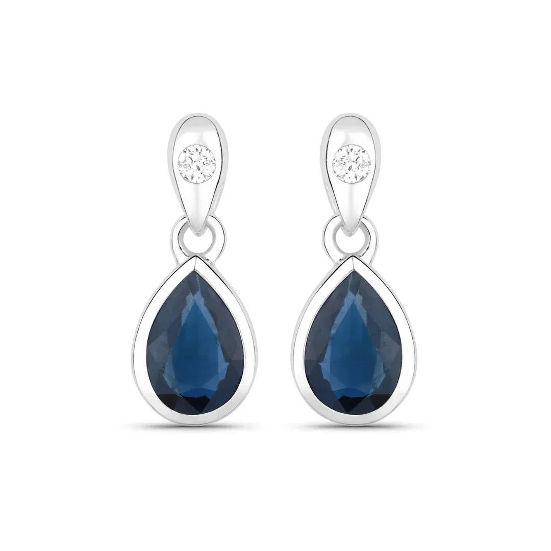 1.60 Ct Pear Blue Sapphire & Diamond Bezel 10K Gold Dangle Earrings sold by Zulily