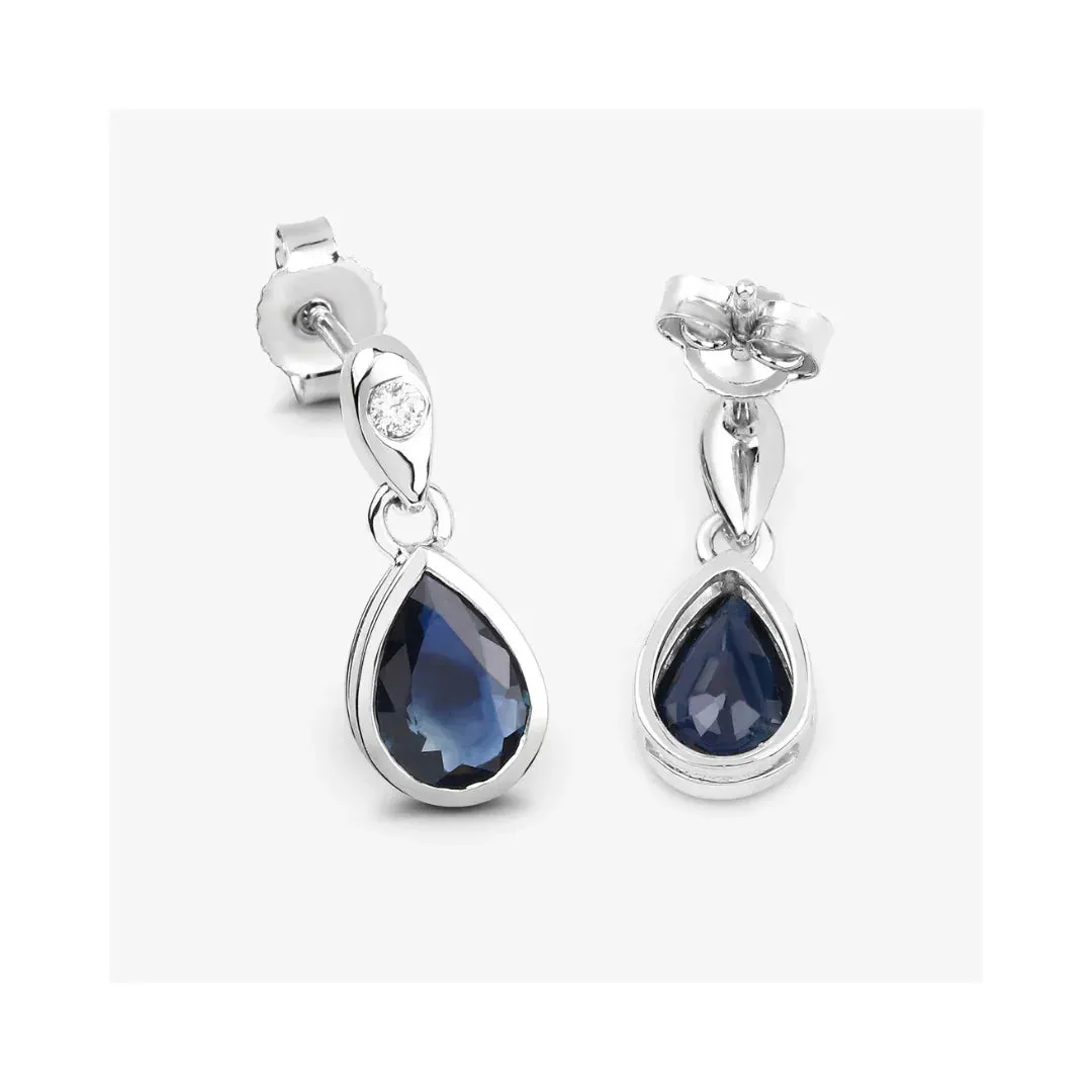 1.60 Ct Pear Blue Sapphire & Diamond Bezel 10K Gold Dangle Earrings sold by Zulily product image thumbnail 5