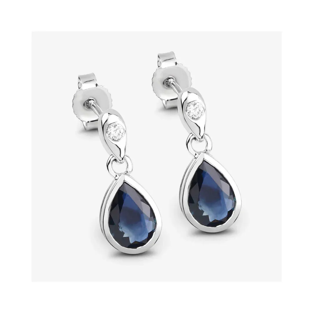 1.60 Ct Pear Blue Sapphire & Diamond Bezel 10K Gold Dangle Earrings sold by Zulily product image thumbnail 2