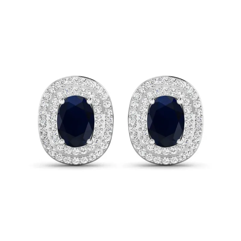 Genuine White Diamond and Blue Sapphire Studs made by Zulily