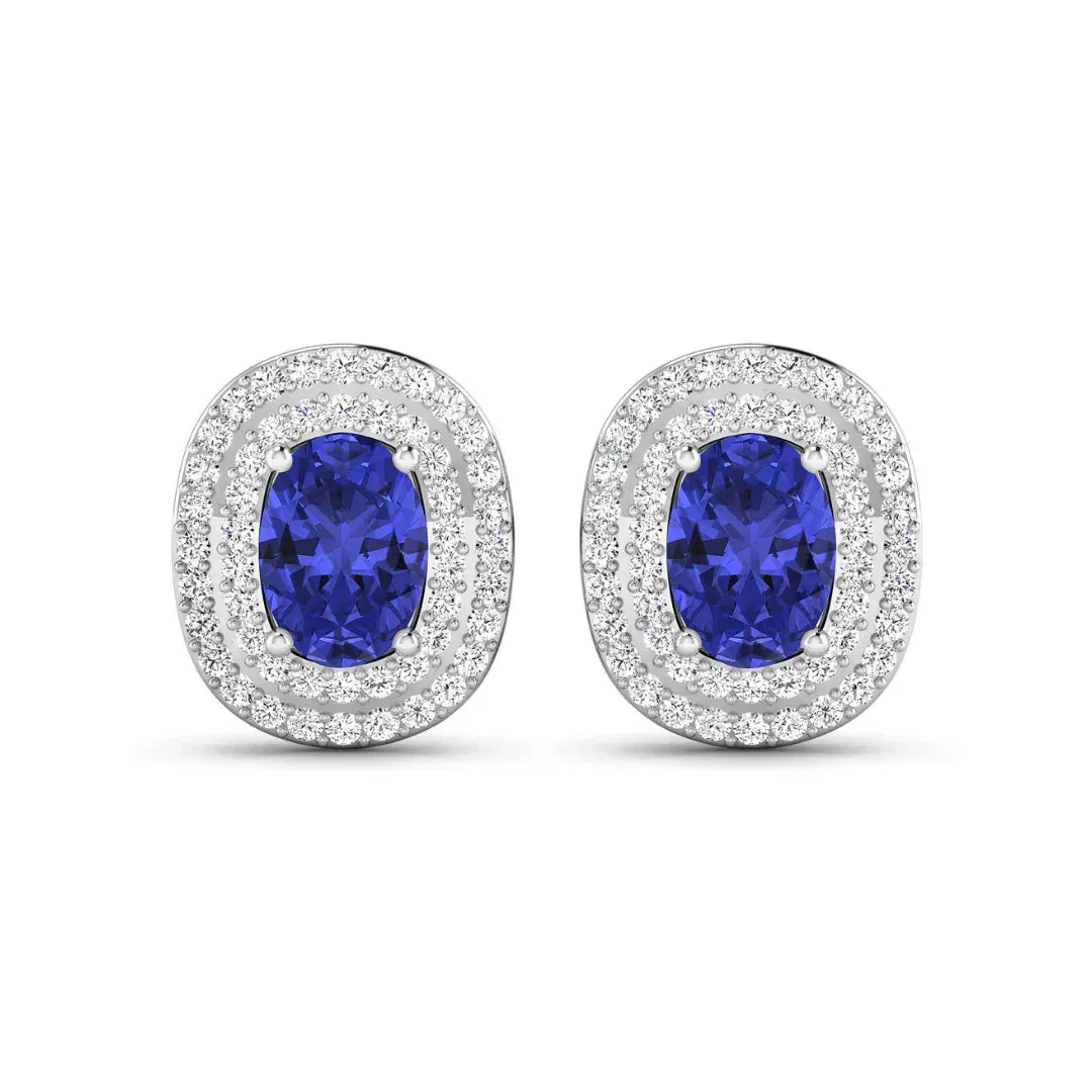 Genuine Diamond Tanzanite Halo Studs sold by Zulily