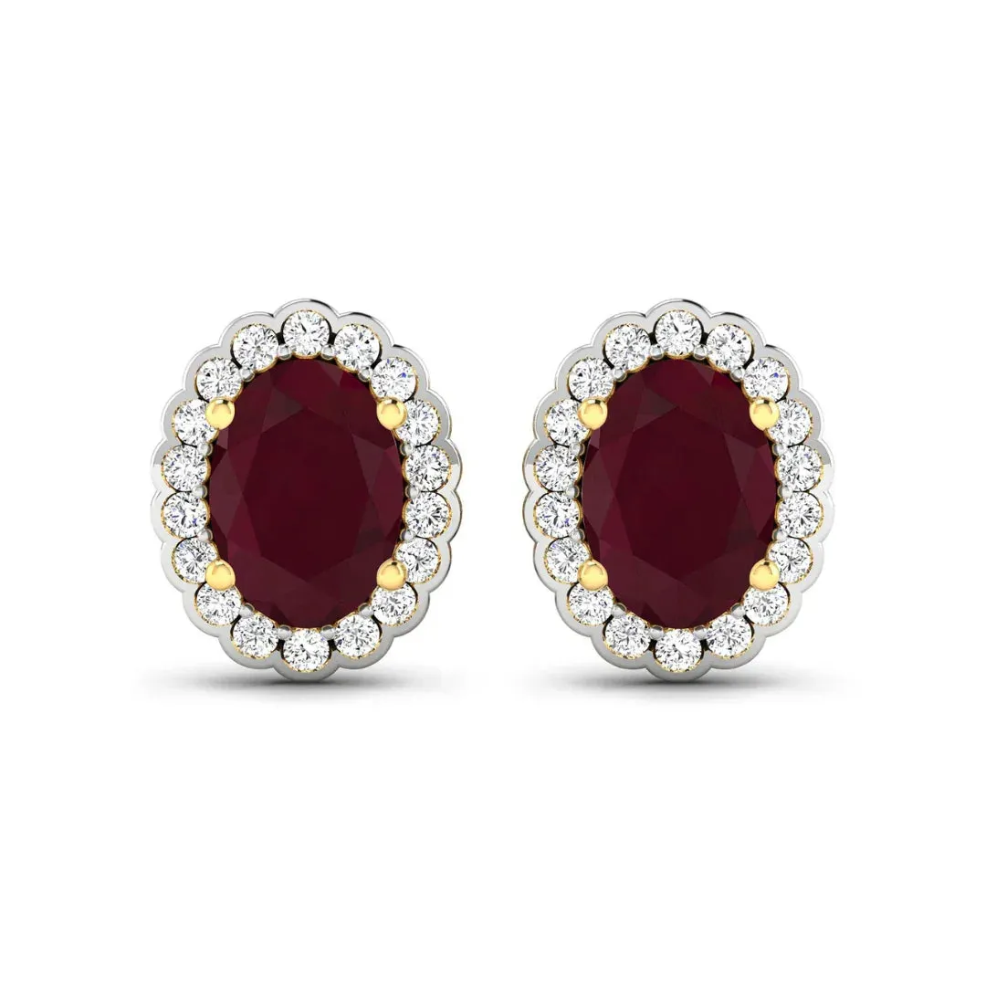 1.90 Ct Oval Pink Ruby & Diamond Prong 14K Gold Halo Stud Earrings sold by Zulily product image thumbnail 4
