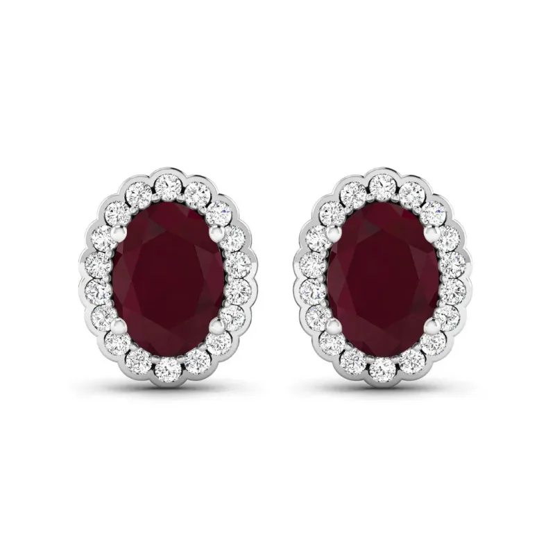 1.90 Ct Oval Pink Ruby & Diamond Prong 14K Gold Halo Stud Earrings made by Zulily