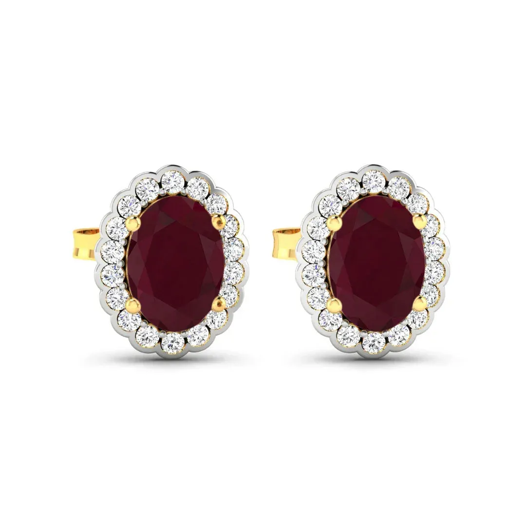 1.90 Ct Oval Pink Ruby & Diamond Prong 14K Gold Halo Stud Earrings sold by Zulily product image thumbnail 5