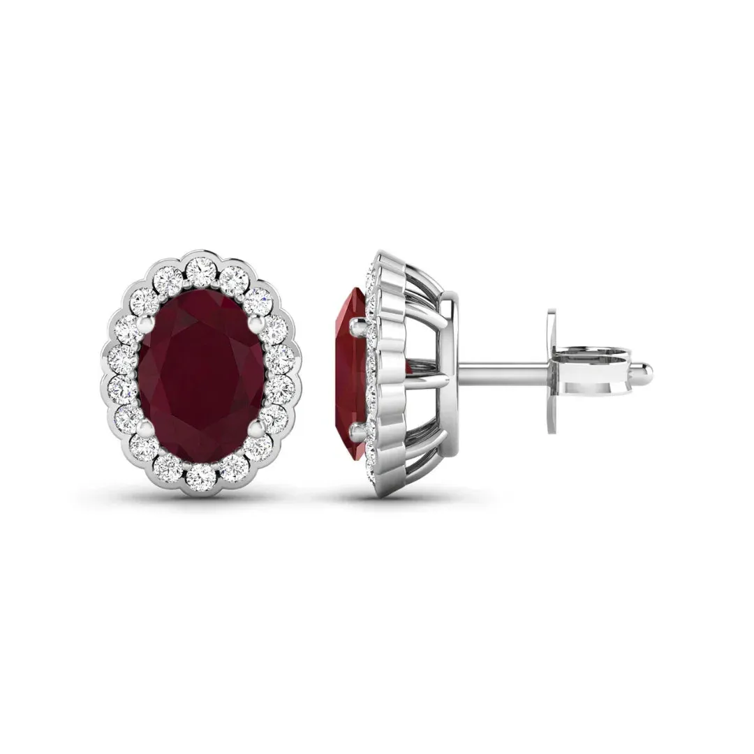 1.90 Ct Oval Pink Ruby & Diamond Prong 14K Gold Halo Stud Earrings sold by Zulily product image thumbnail 3