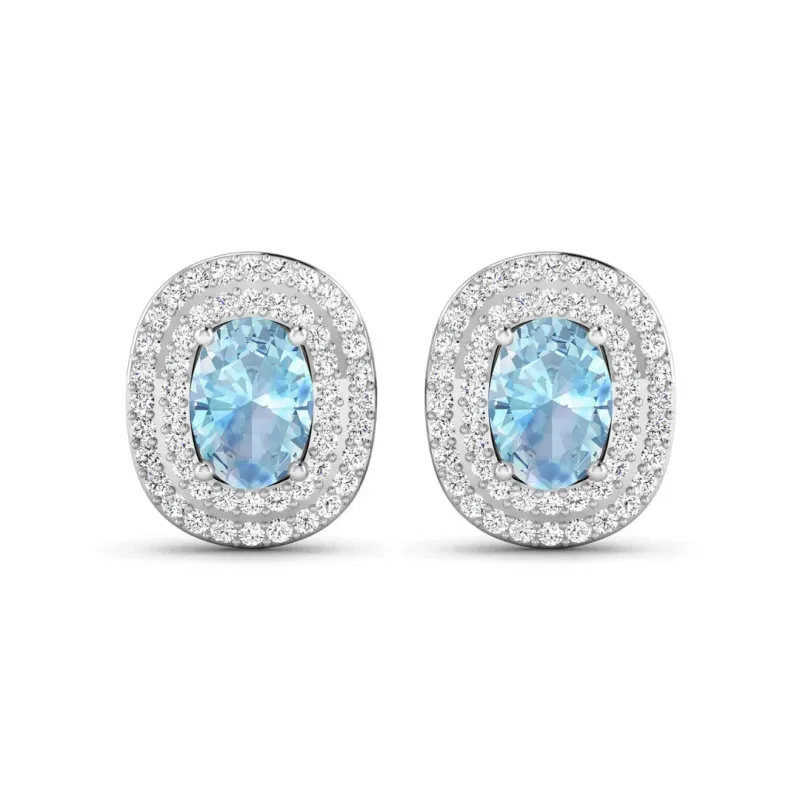 Genuine Diamond and Aquamarine Oval Stud Earrings made by Zulily