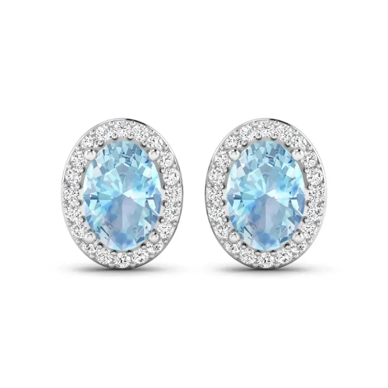 Genuine Diamond Aquamarine Studs Earrings made by Zulily