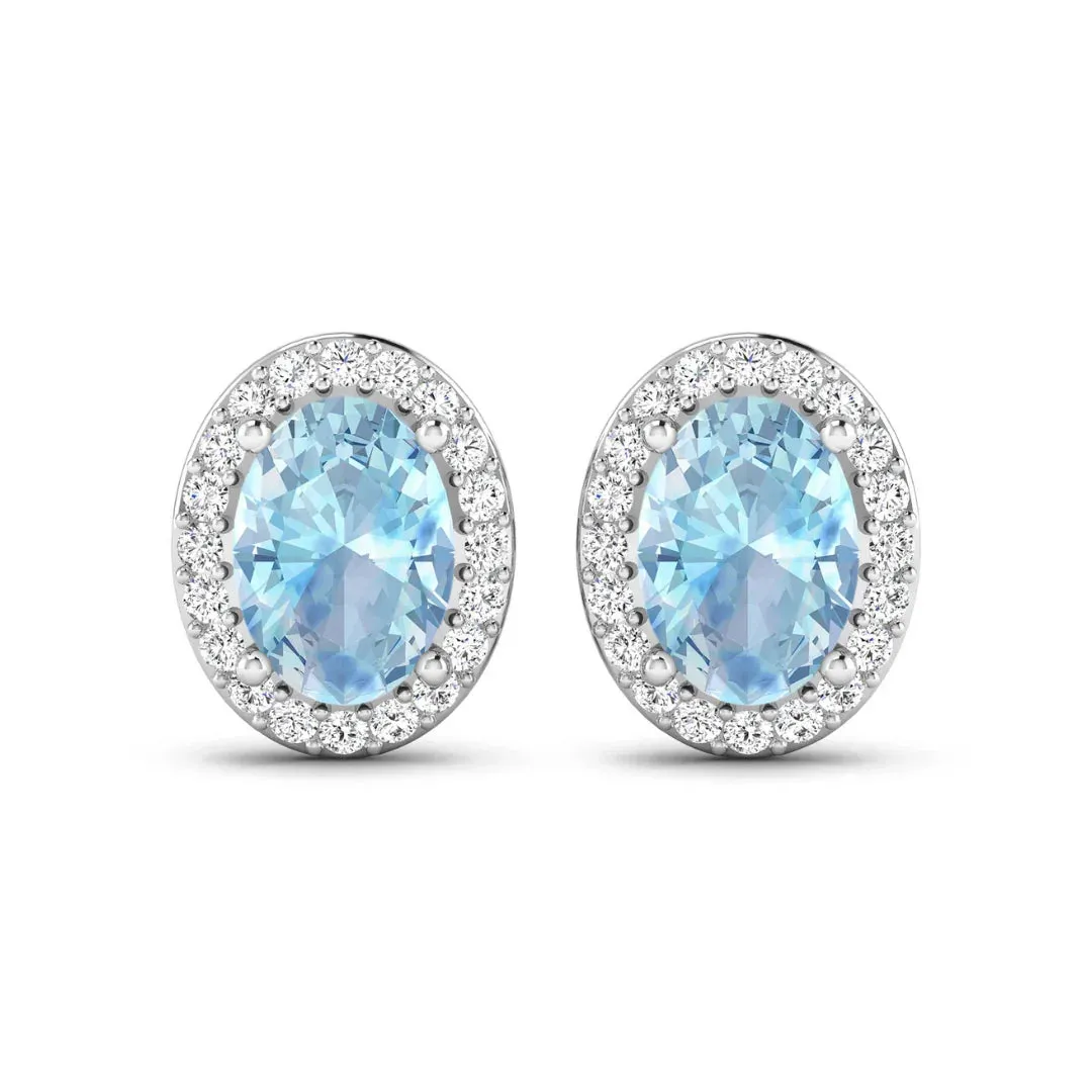 Genuine Diamond Aquamarine Studs Earrings sold by Zulily