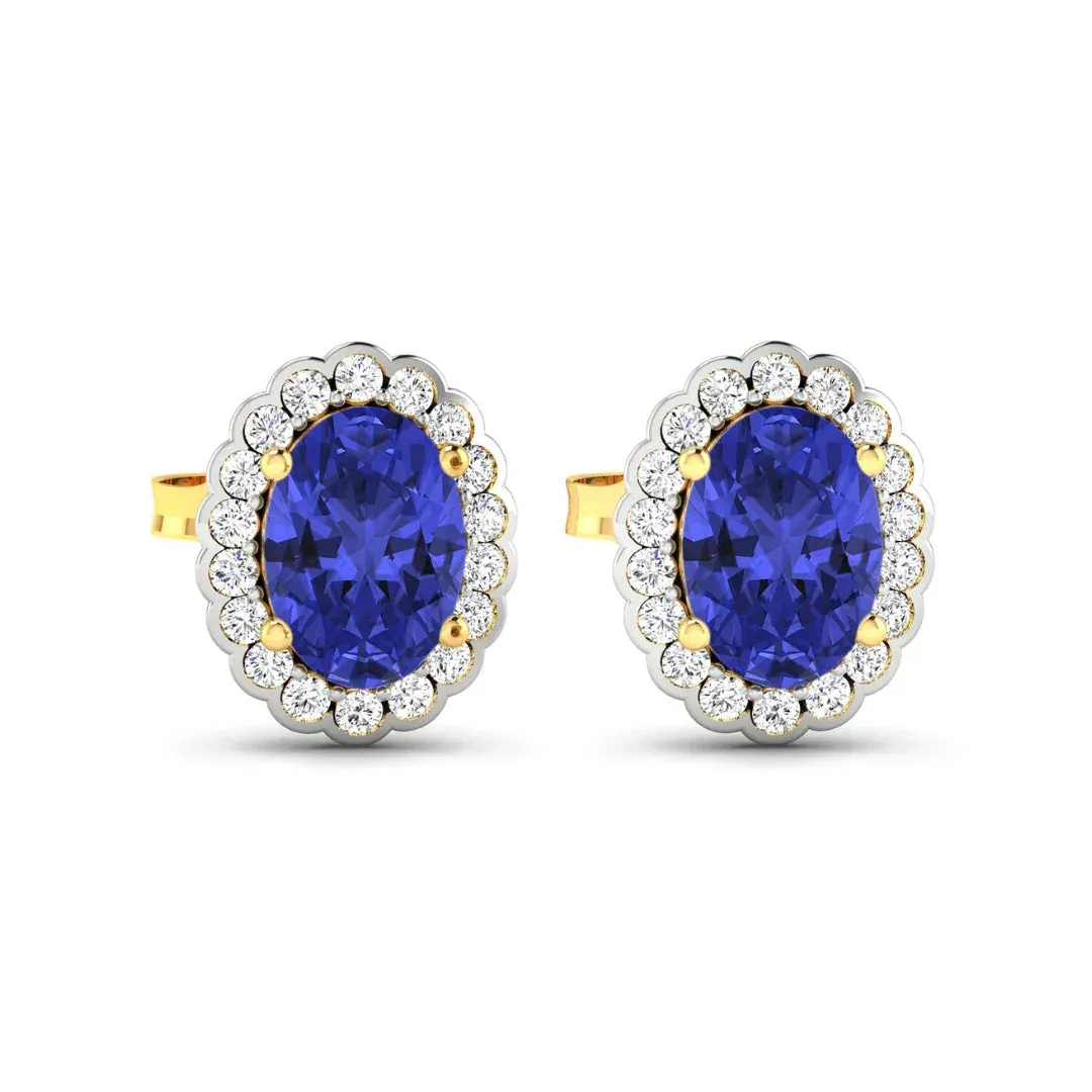 1.50 Ct Oval Violet Tanzanite & Diamond Prong 14K Gold Halo Stud Earrings sold by Zulily product image thumbnail 5