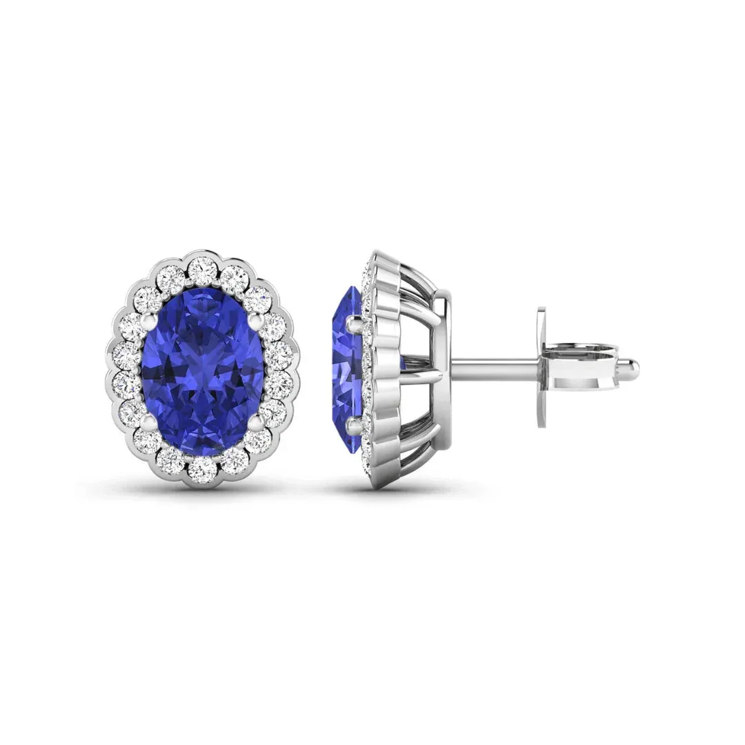1.50 Ct Oval Violet Tanzanite & Diamond Prong 14K Gold Halo Stud Earrings sold by Zulily product image thumbnail 3