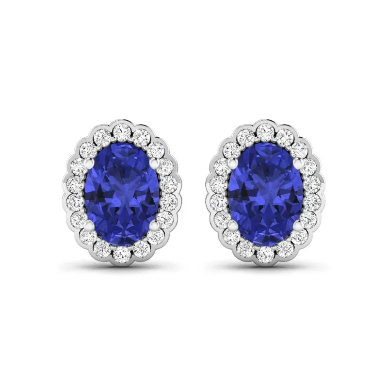 1.50 Ct Oval Violet Tanzanite & Diamond Prong 14K Gold Halo Stud Earrings made by Zulily