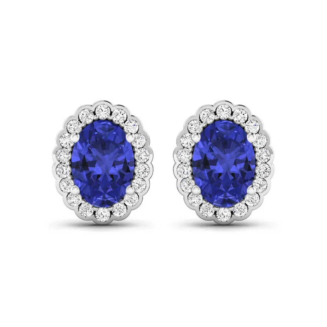 1.50 Ct Oval Violet Tanzanite & Diamond Prong 14K Gold Halo Stud Earrings sold by Zulily