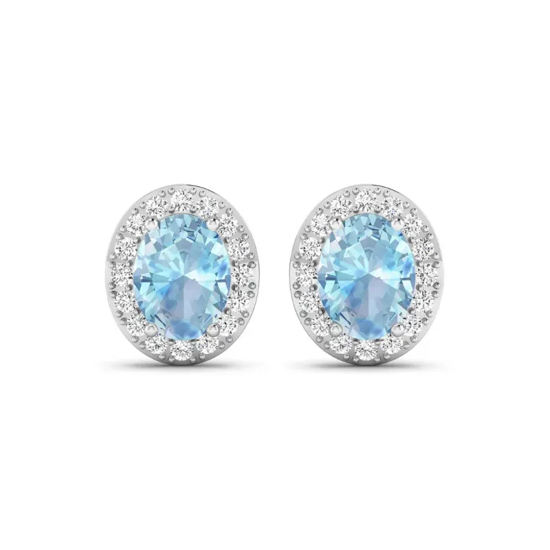 Genuine Aquamarine and Diamond Studs Earrings made by Zulily