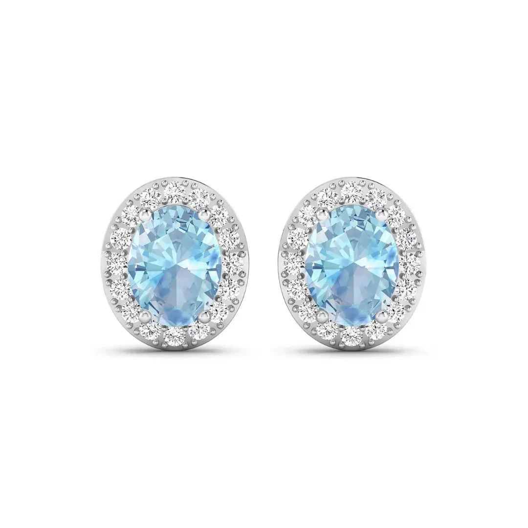 Genuine Aquamarine and Diamond Studs Earrings sold by Zulily