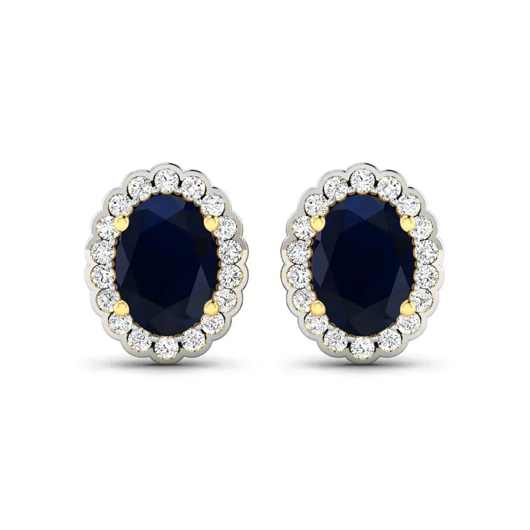 1.80 Ct Oval Blue Sapphire & Diamond Prong 14K Gold Halo Stud Earrings sold by Zulily product image thumbnail 4
