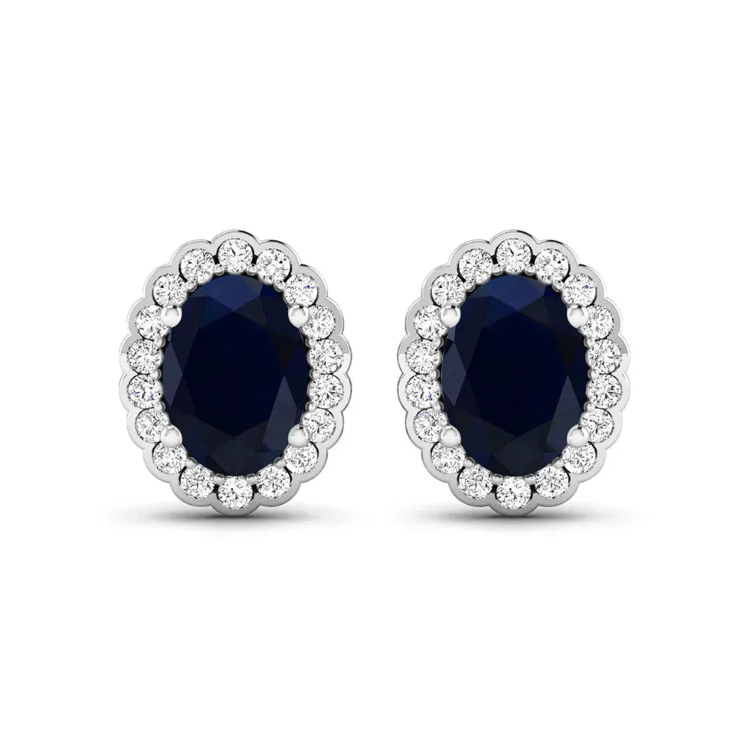 1.80 Ct Oval Blue Sapphire & Diamond Prong 14K Gold Halo Stud Earrings sold by Zulily