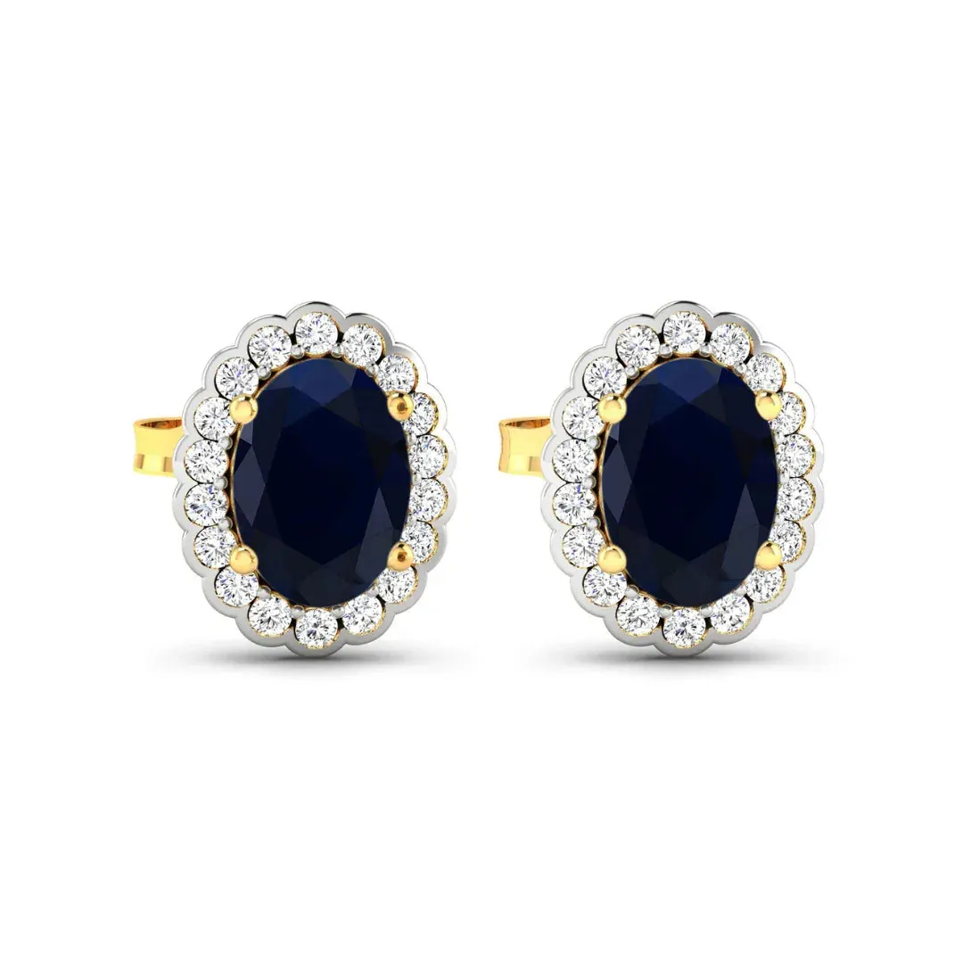 1.80 Ct Oval Blue Sapphire & Diamond Prong 14K Gold Halo Stud Earrings sold by Zulily product image thumbnail 5