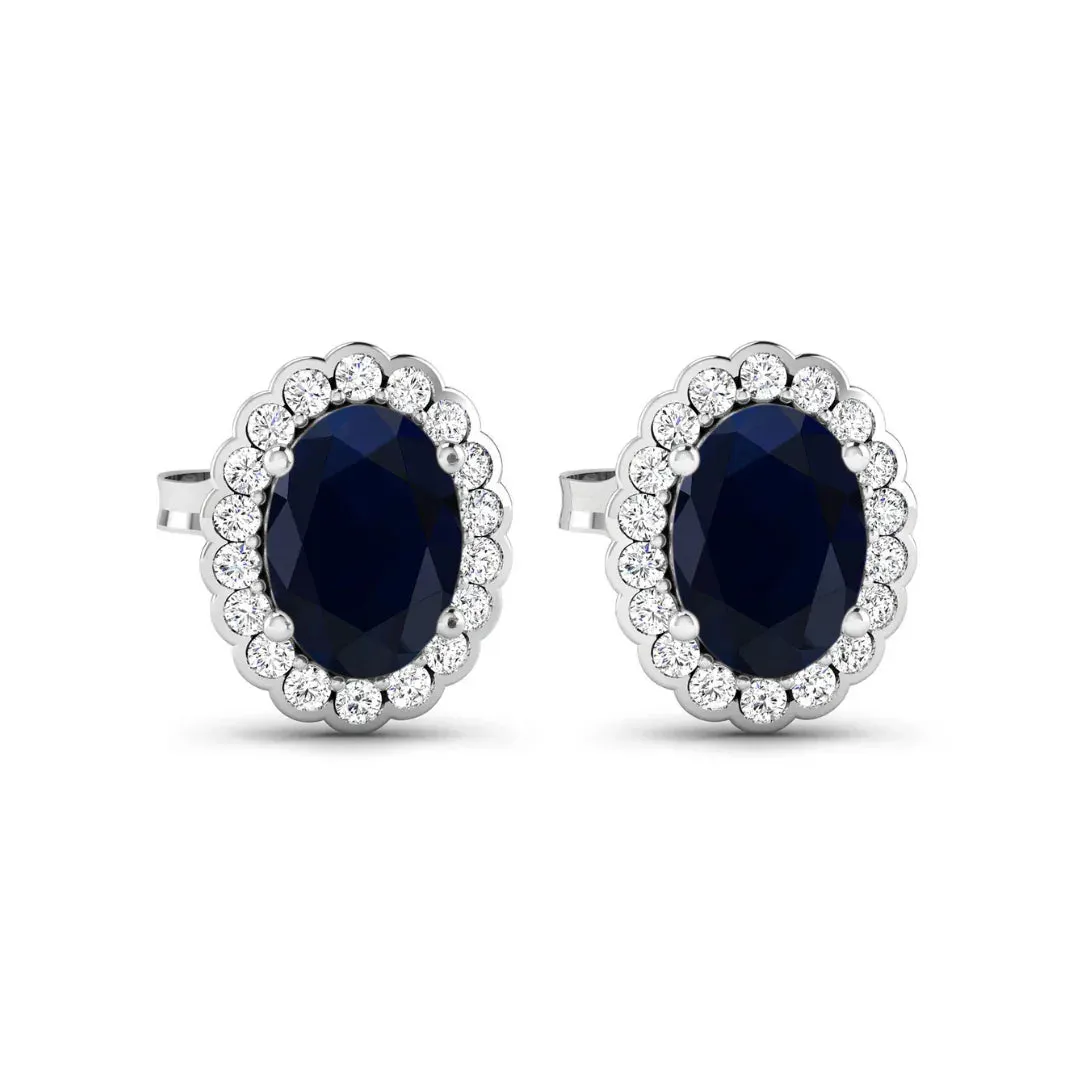 1.80 Ct Oval Blue Sapphire & Diamond Prong 14K Gold Halo Stud Earrings sold by Zulily product image thumbnail 2