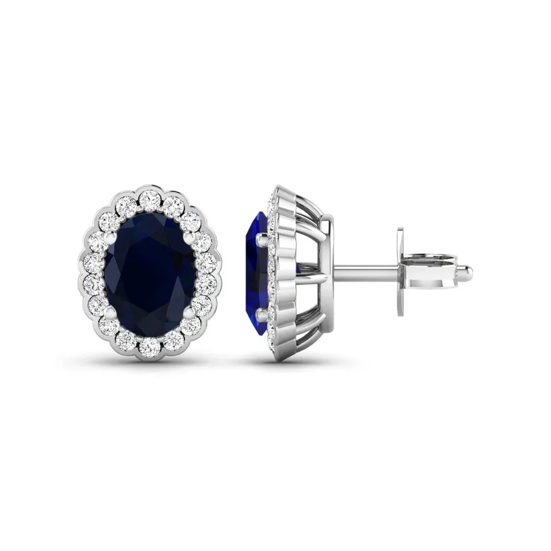 1.80 Ct Oval Blue Sapphire & Diamond Prong 14K Gold Halo Stud Earrings sold by Zulily product image thumbnail 3