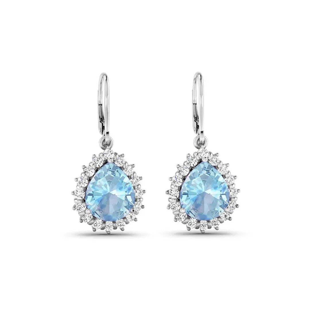Genuine Aquamarine and Diamond Teardrop Halo Earrings sold by Zulily product image thumbnail 2