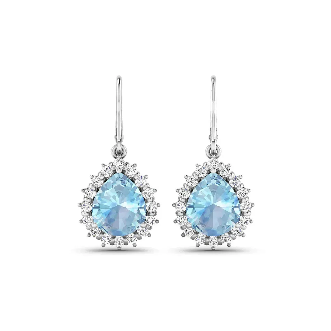 Genuine Aquamarine and Diamond Teardrop Halo Earrings sold by Zulily