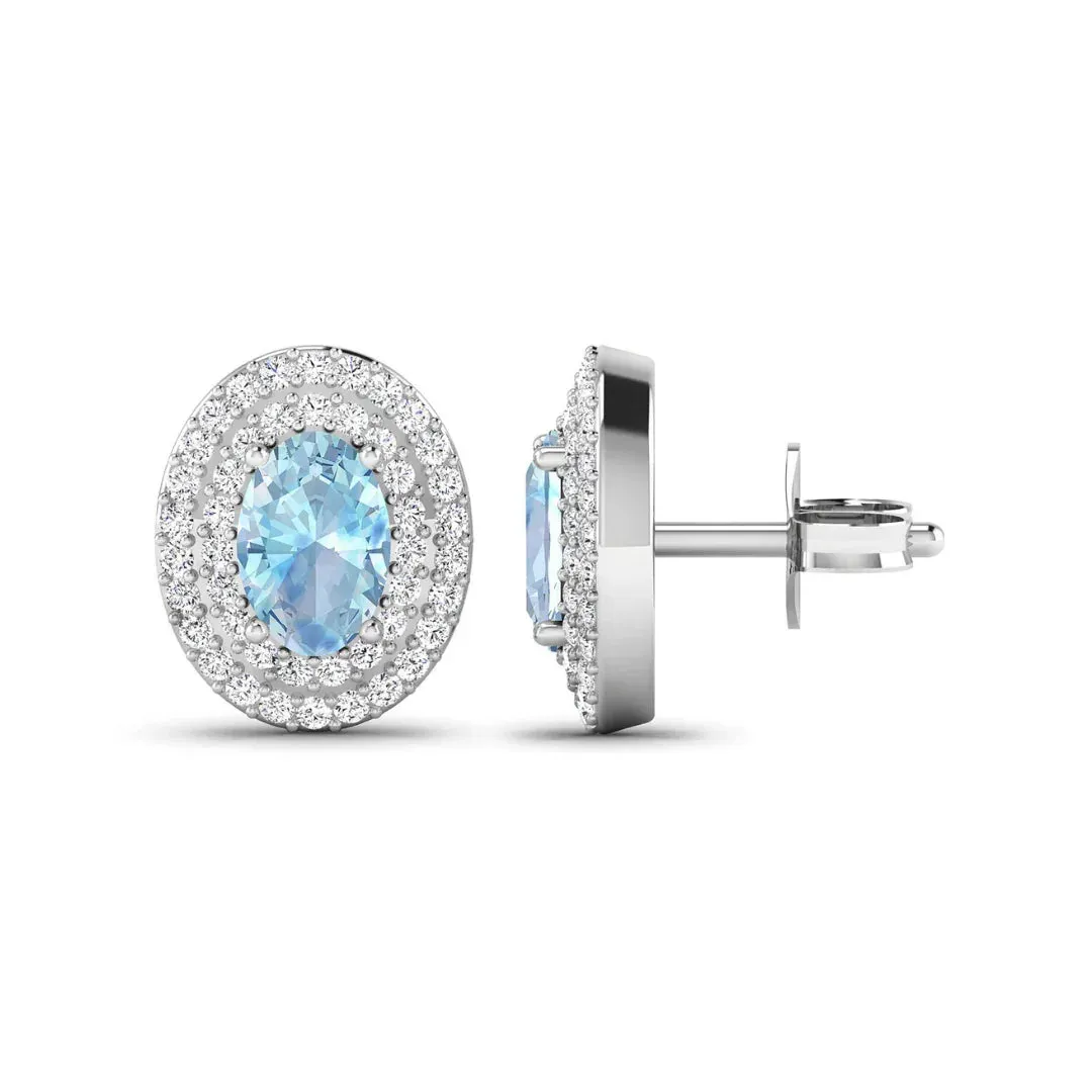 Genuine Aquamarine and Diamond Halo Stud Earrings sold by Zulily product image thumbnail 3