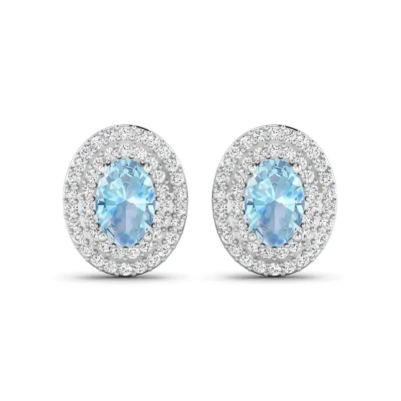 Genuine Aquamarine and Diamond Halo Stud Earrings made by Zulily