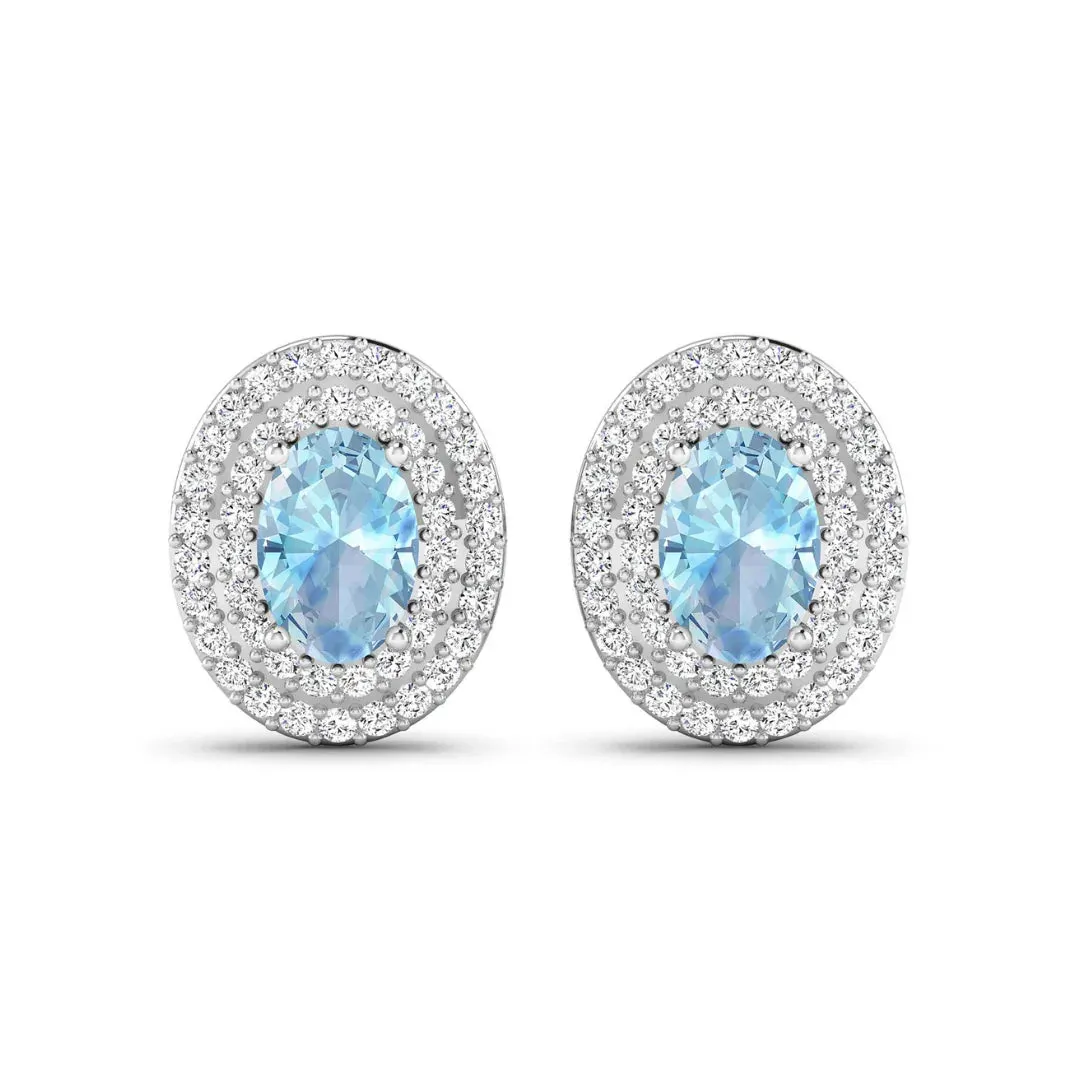 Genuine Aquamarine and Diamond Halo Stud Earrings sold by Zulily