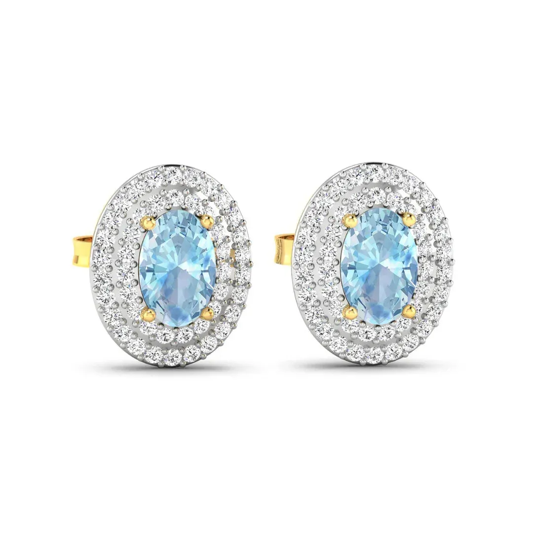 Genuine Aquamarine and Diamond Halo Stud Earrings sold by Zulily product image thumbnail 5