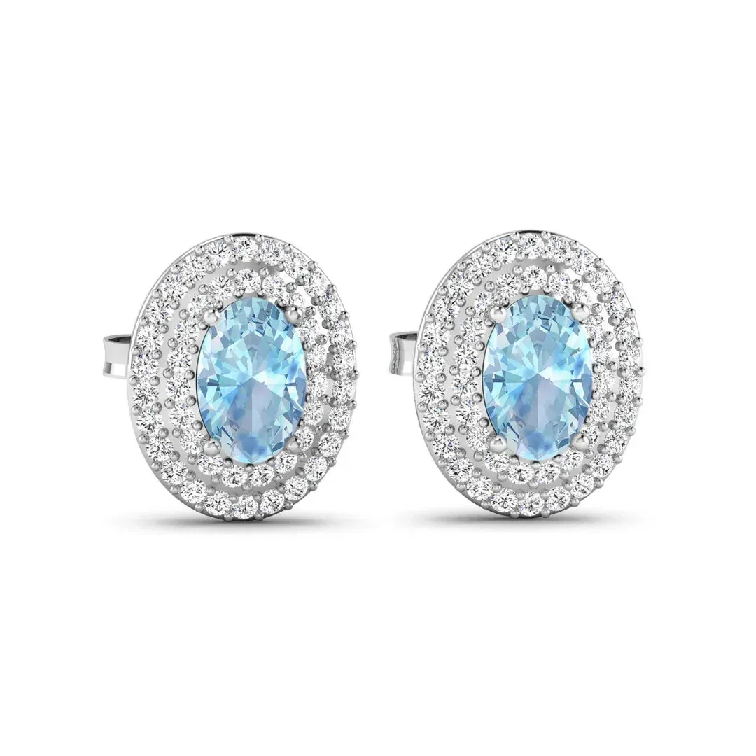Genuine Aquamarine and Diamond Halo Stud Earrings sold by Zulily product image thumbnail 2