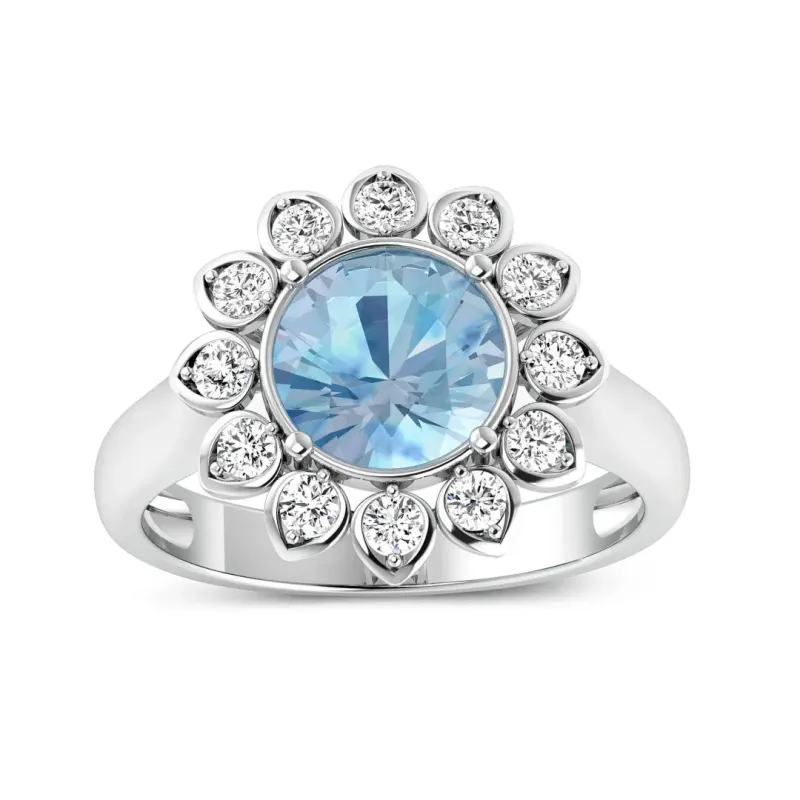Genuine Diamond and Aquamarine Halo Ring made by Zulily