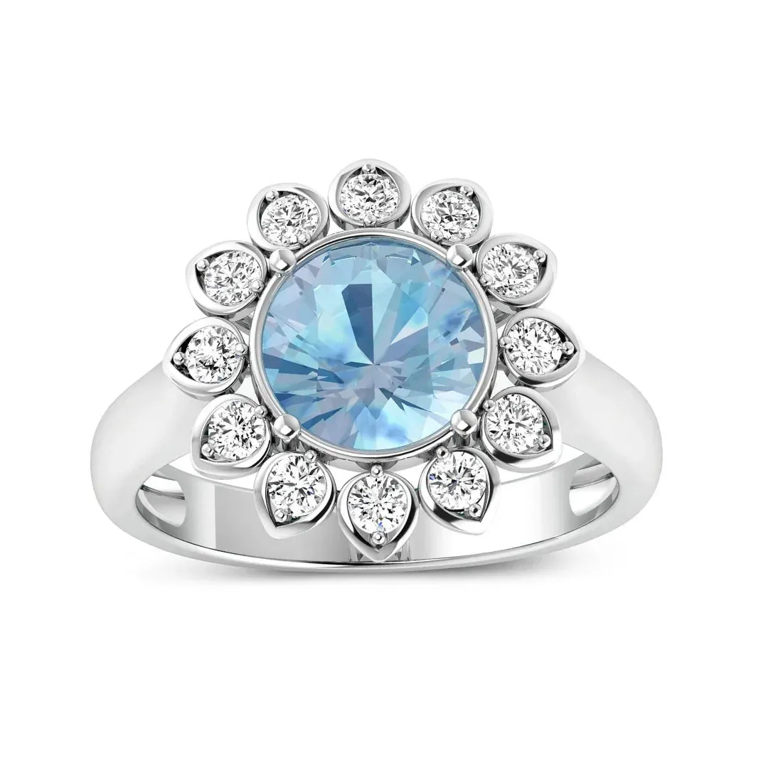 Genuine Diamond and Aquamarine Halo Ring sold by Zulily