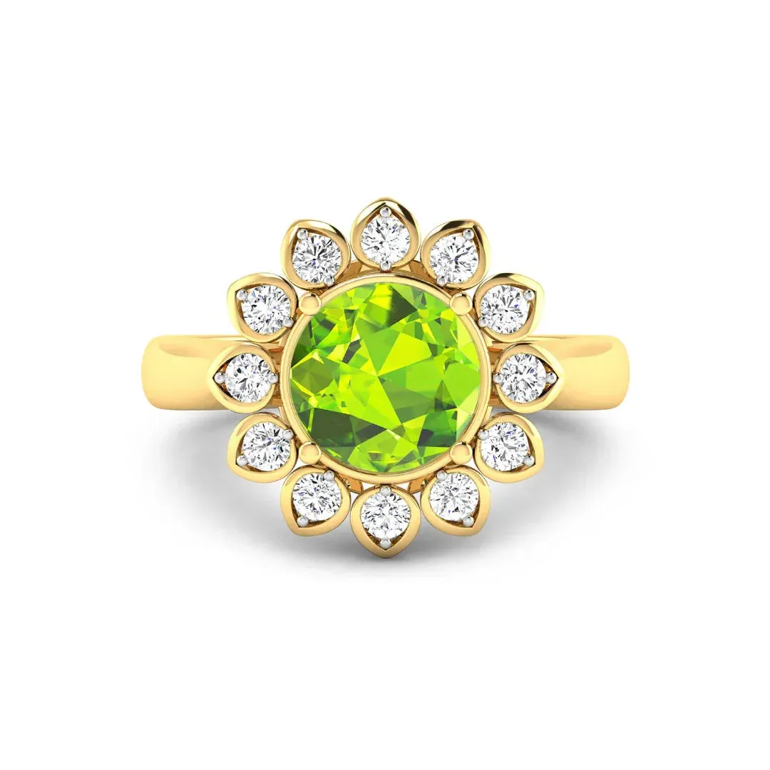 2.21 Ct Round Green Peridot and White Diamond Prong Silver Halo Floral Ring sold by Zulily product image thumbnail 5