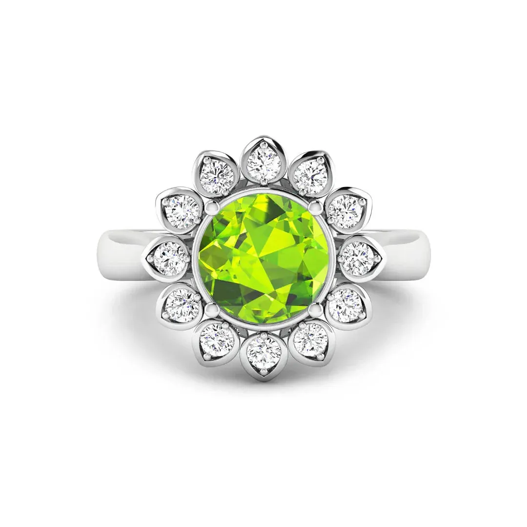 2.21 Ct Round Green Peridot and White Diamond Prong Silver Halo Floral Ring sold by Zulily product image thumbnail 2