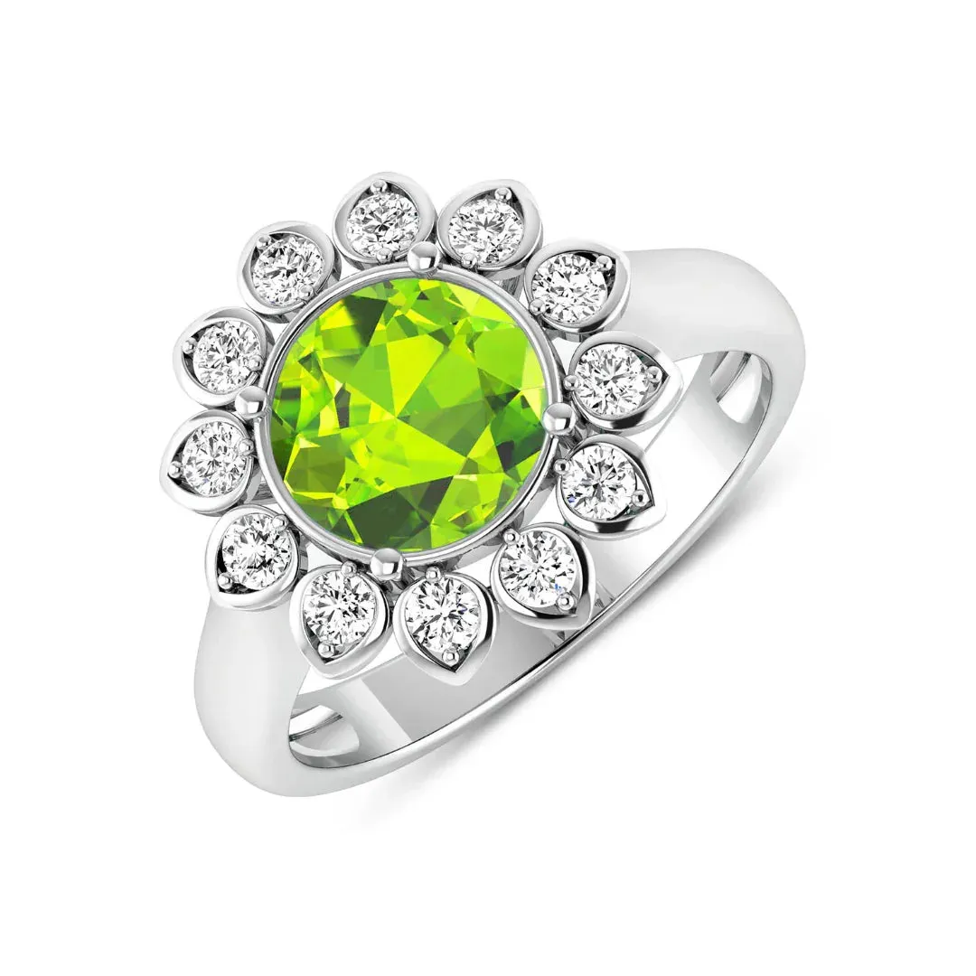 2.21 Ct Round Green Peridot and White Diamond Prong Silver Halo Floral Ring sold by Zulily product image thumbnail 3