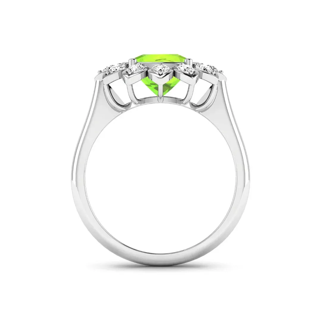2.21 Ct Round Green Peridot and White Diamond Prong Silver Halo Floral Ring sold by Zulily product image thumbnail 4